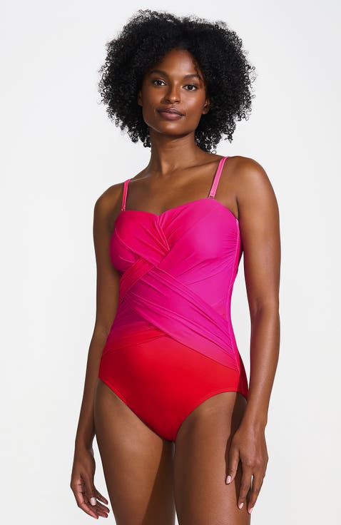 Slender Suit Shine Bandeau Tummy Control Chlorine Resistant High Leg One Piece Swimsuit