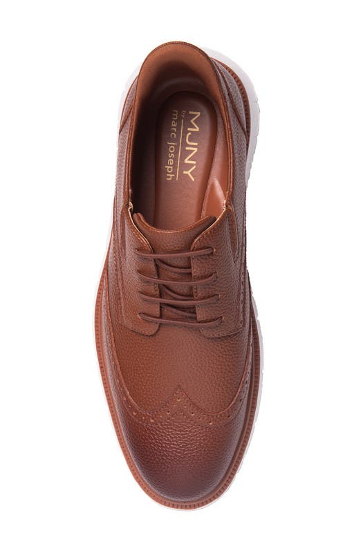 Marc Joseph New York Hill Street Hands Free Technology Leather Wingtip Casual Oxford, Alternate, color, Cognac Grainy Leather