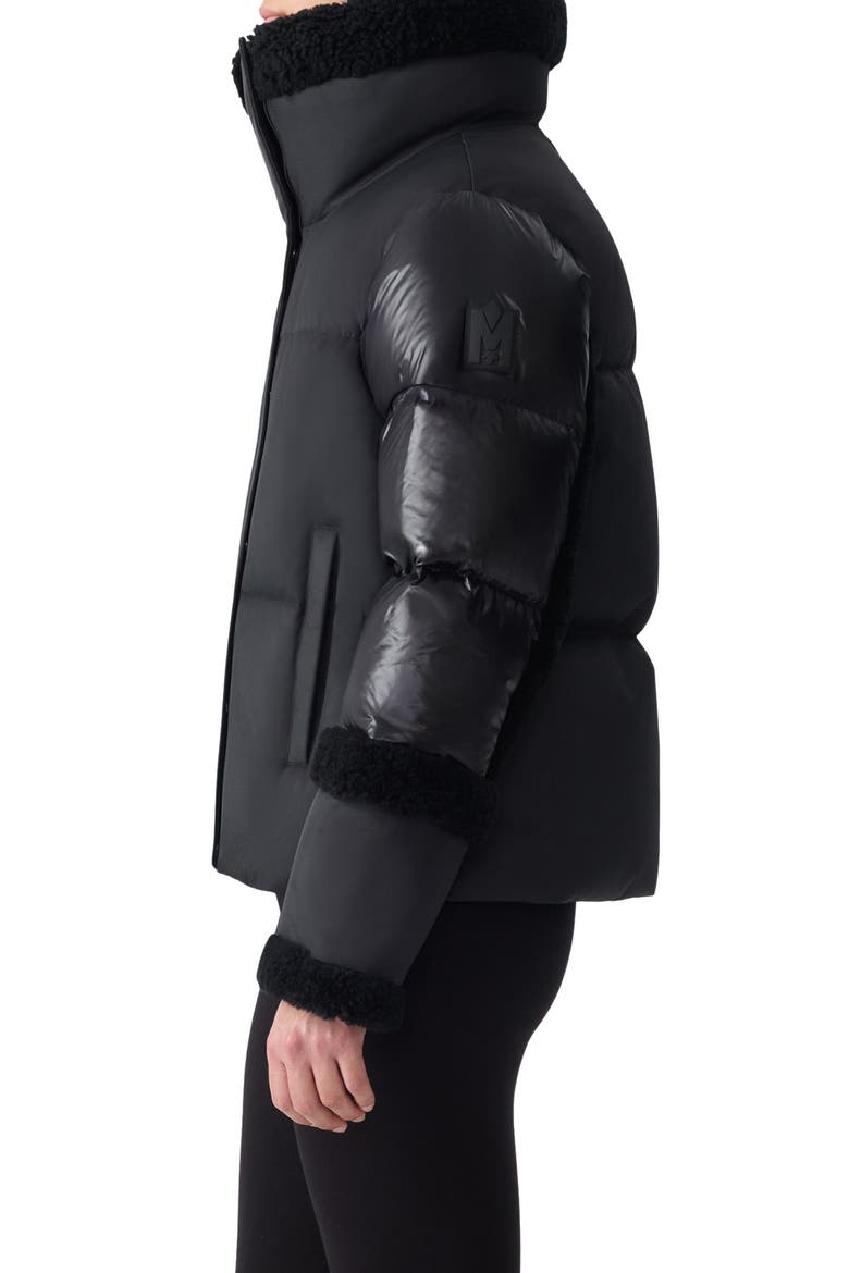 Lydana Down Jacket with Genuine Shearling Trim and Removable Bib, Alternate, color, BLACK