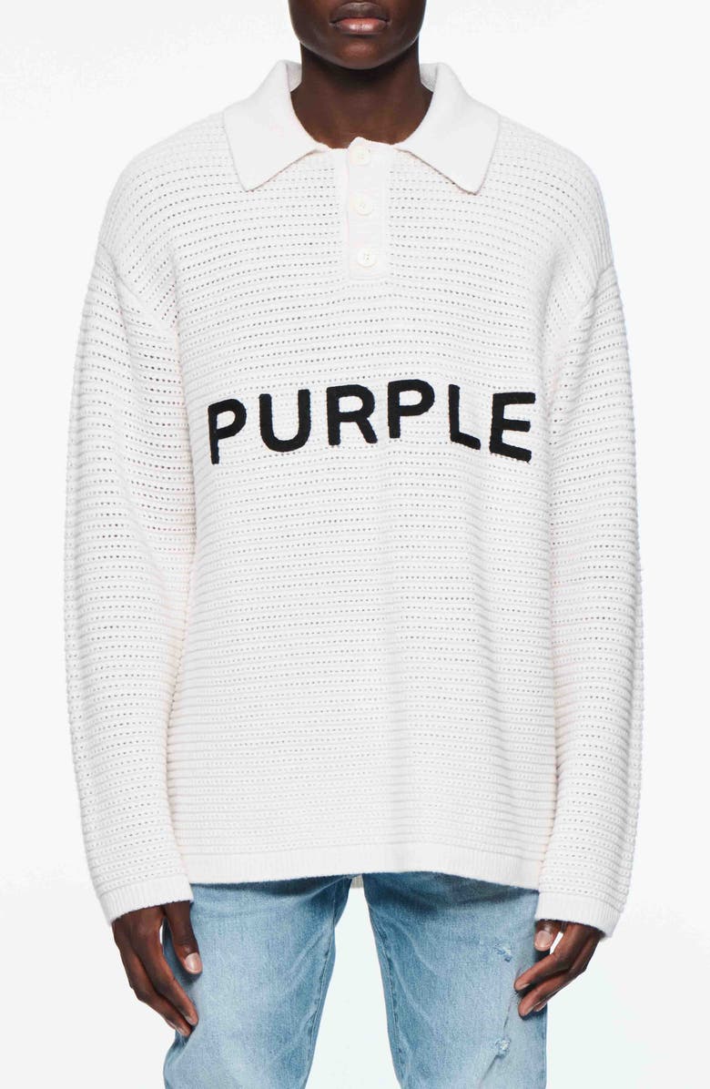 PURPLE BRAND Embroidered Polo Sweater, Main, color, Off White