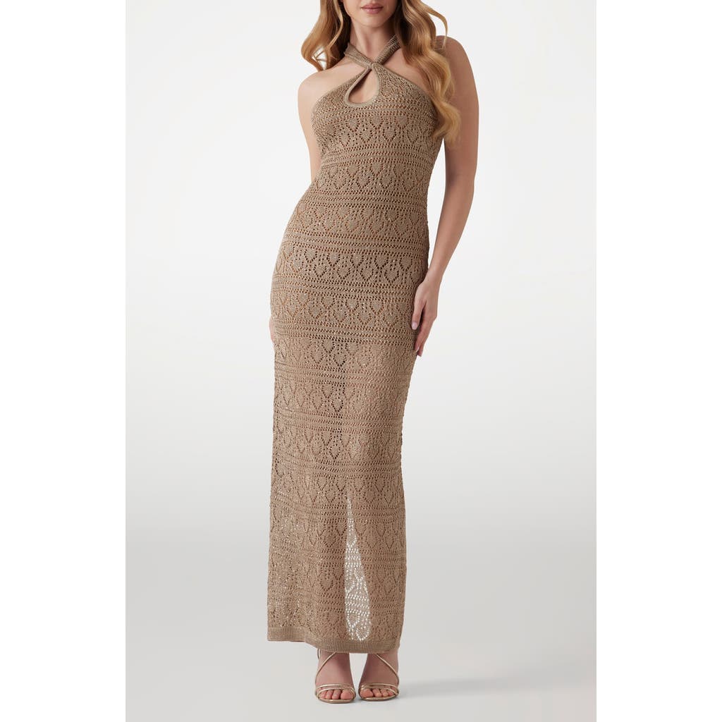 Guess Cynthia Sequin Keyhole Maxi Dress In Brown