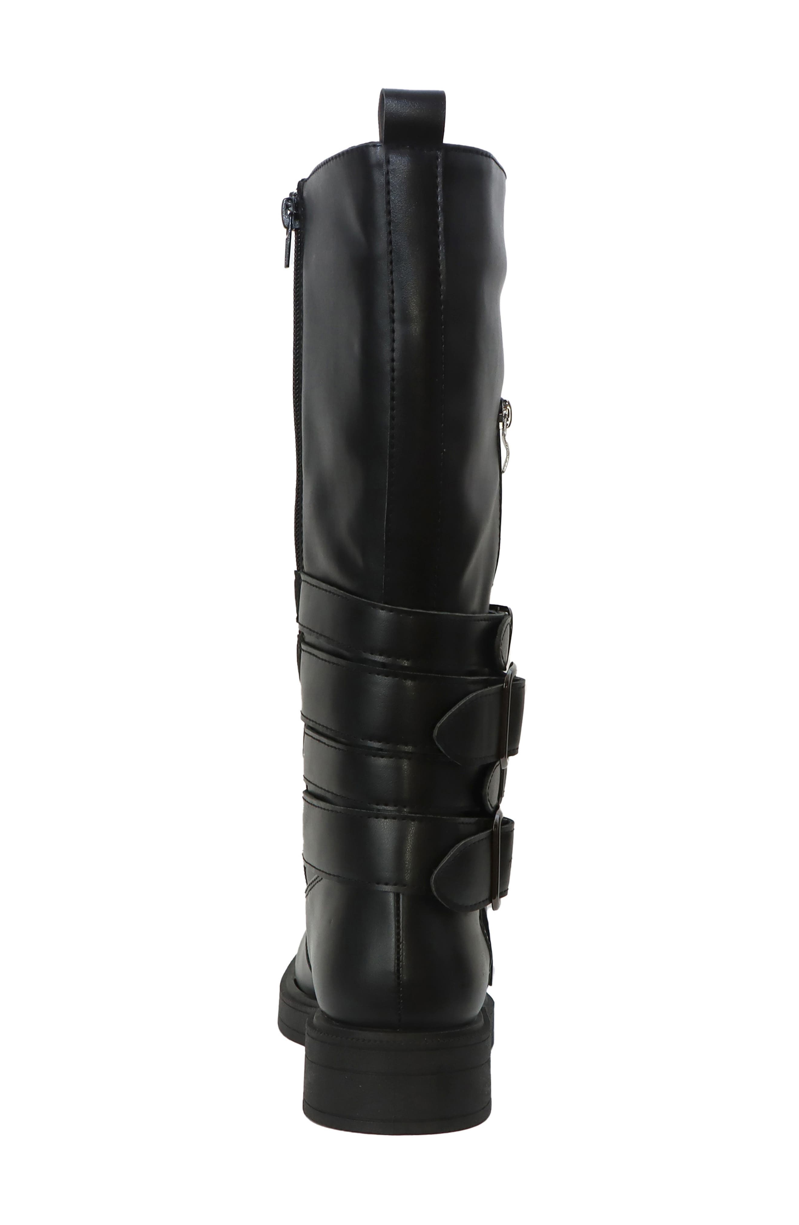 Rhina Knee High Faux Leather Motor Boot, Alternate, color, BLACK