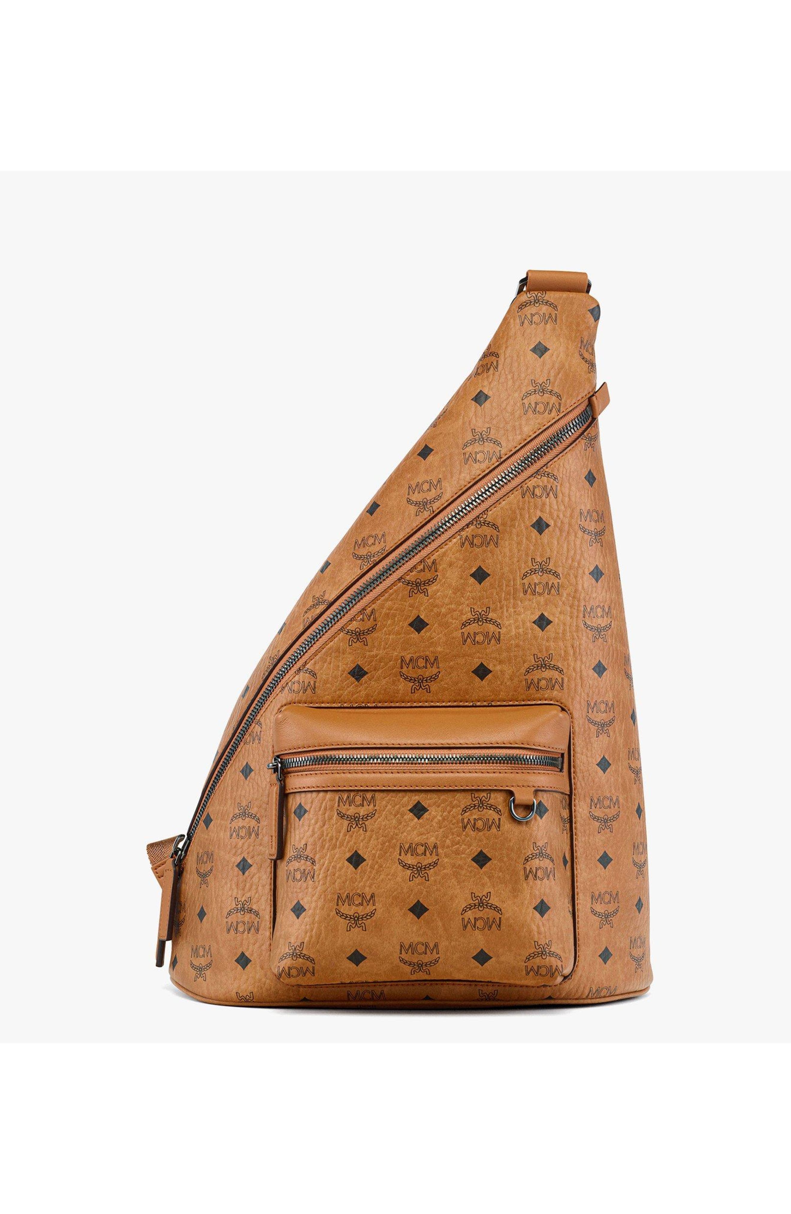 MCM Aren Sling in Visetos, Main, color, Cognac