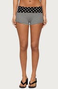 EDIKTED Presley Stripe & Polka Dot Foldover Shorts