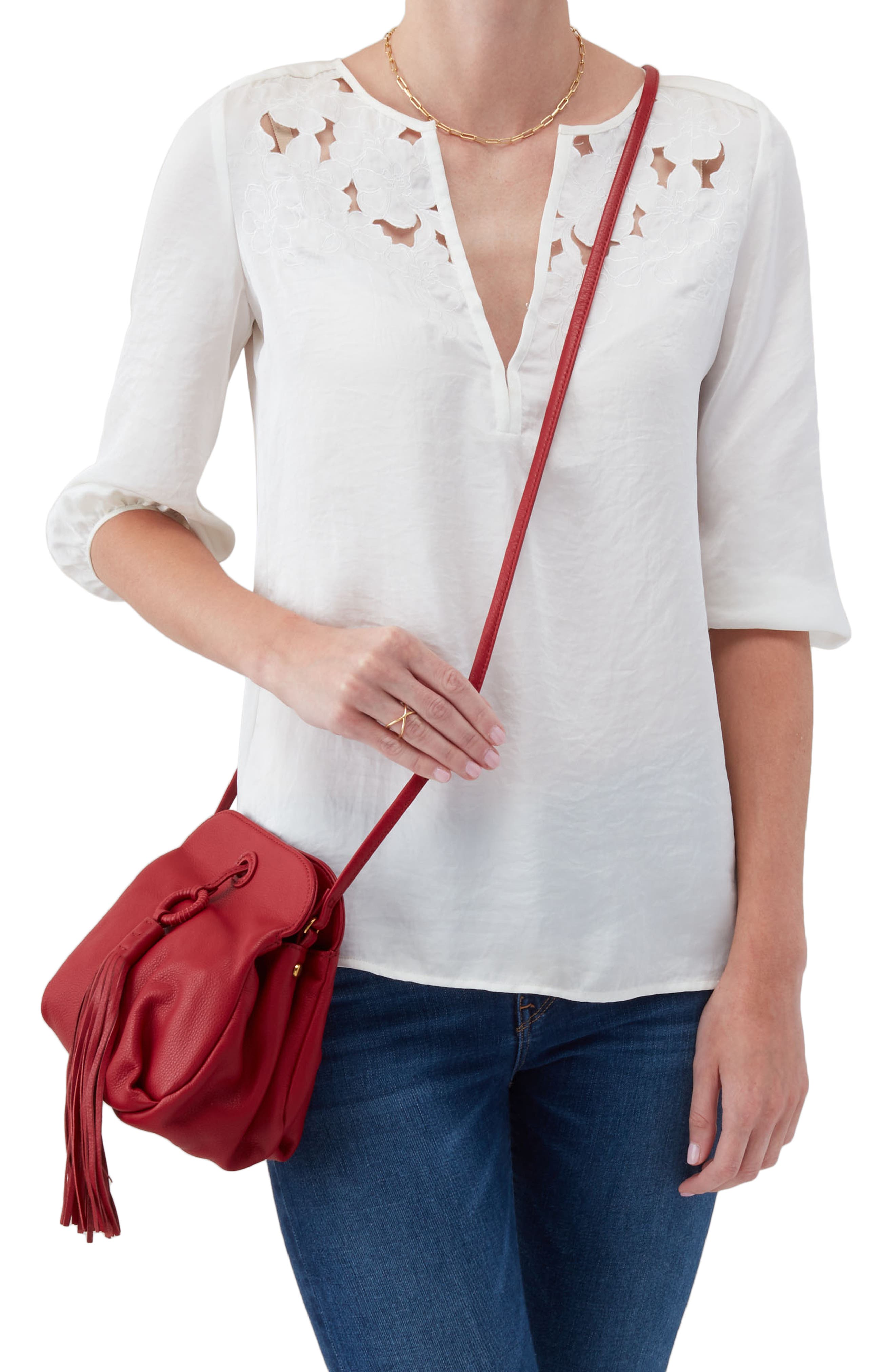 Birdy Tassel Leather Crossbody Bag, Alternate, color, SCARLET