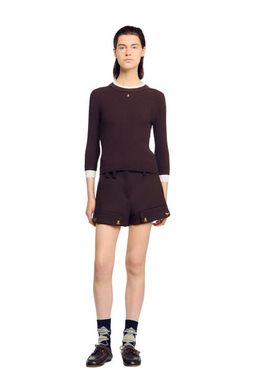 Sandro Womens Brown Brand-plaque Layered-trim Knitted Jumper In Burgundy