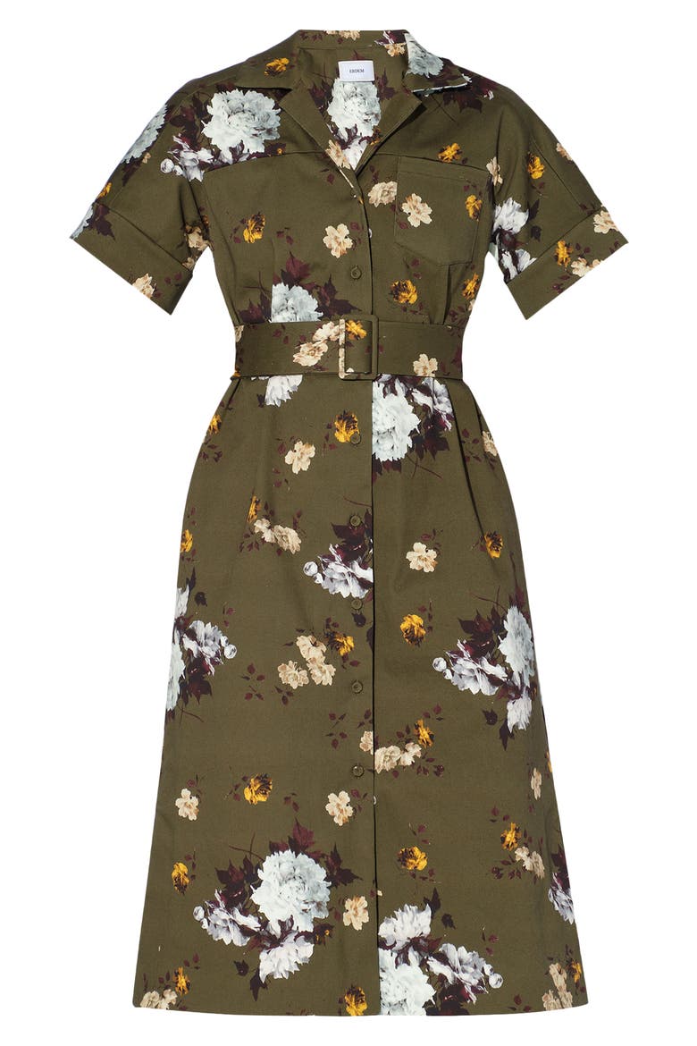 Mayra Sitwell Bloom Floral Print Stretch Cotton Midi Shirtdress, Alternate, color, OLIVE / BLUE