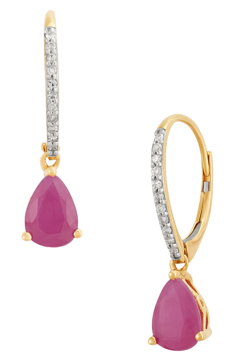 Frankie & Zoe 10K Yellow Gold Diamond & Ruby Drop Earrings, Main, color, Yellow Gold