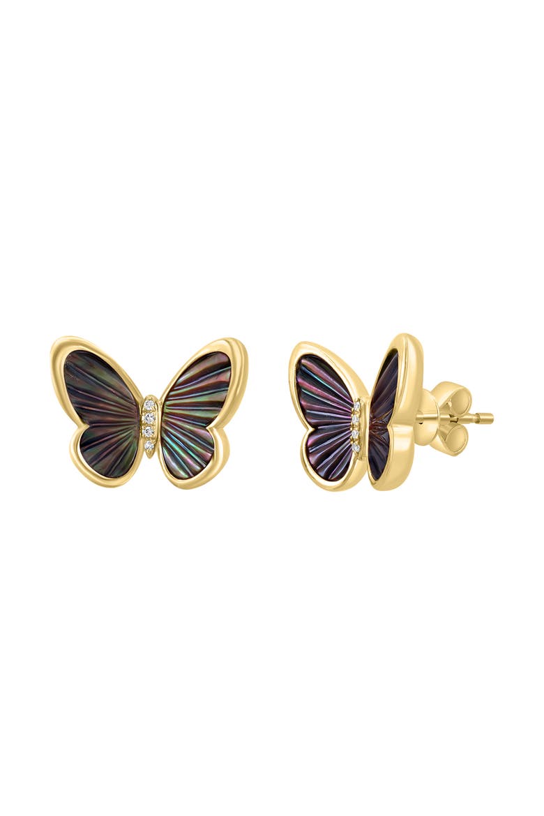 14K Yellow Gold Diamond,Mother of Pearl Earrings, Alternate, color, Hematite and FW Blush Pearl