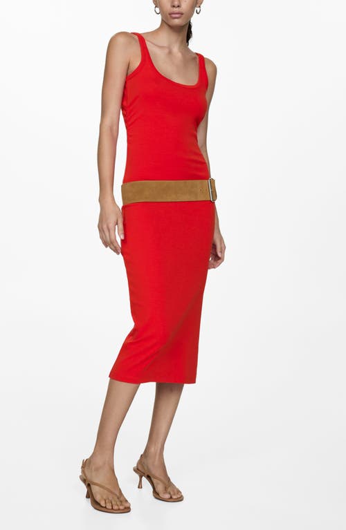MANGO MANGO SIDE RUCHED RIB MIDI TANK DRESS