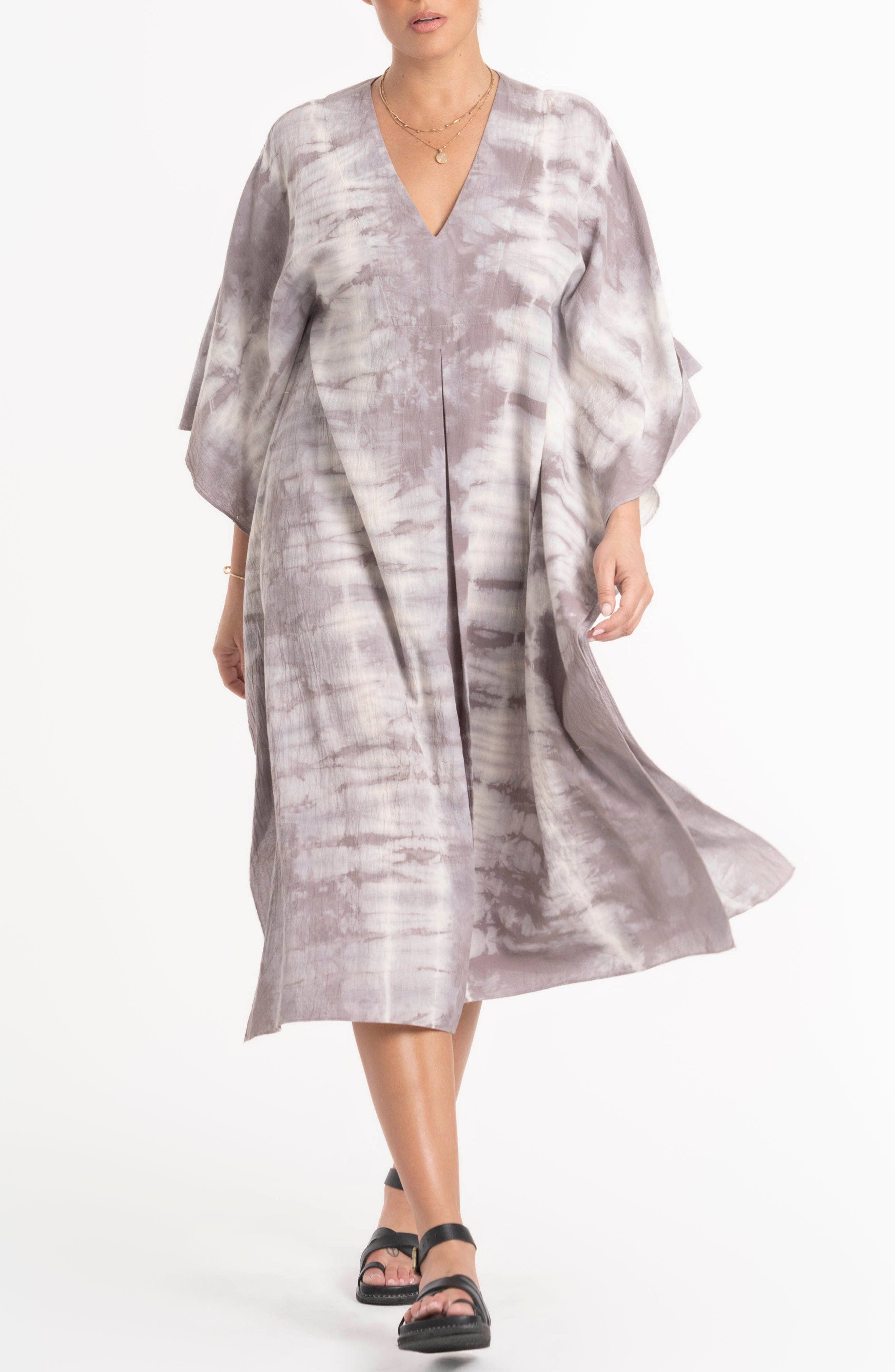 Ocean + Main Ocean+main Tie Dye Cotton Caftan In Gray