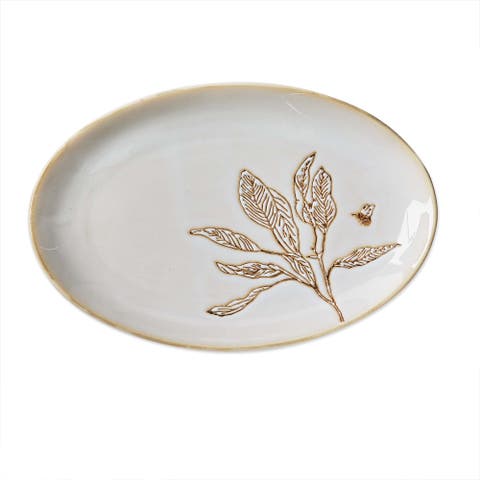 Lavender Honey Large Oval Ceramic Platter Dishwasher Safe