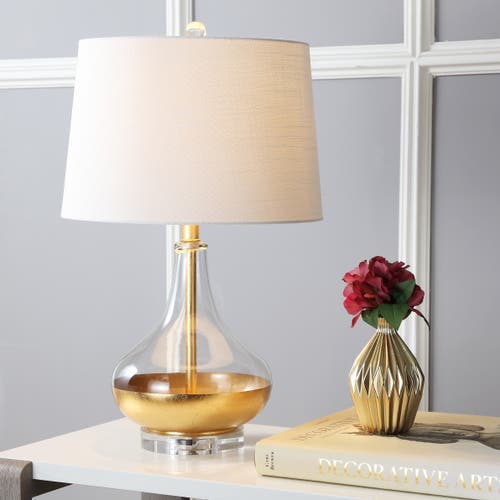 Jonathan Y West 24.5" Glass Led Table Lamp In Clear/gold
