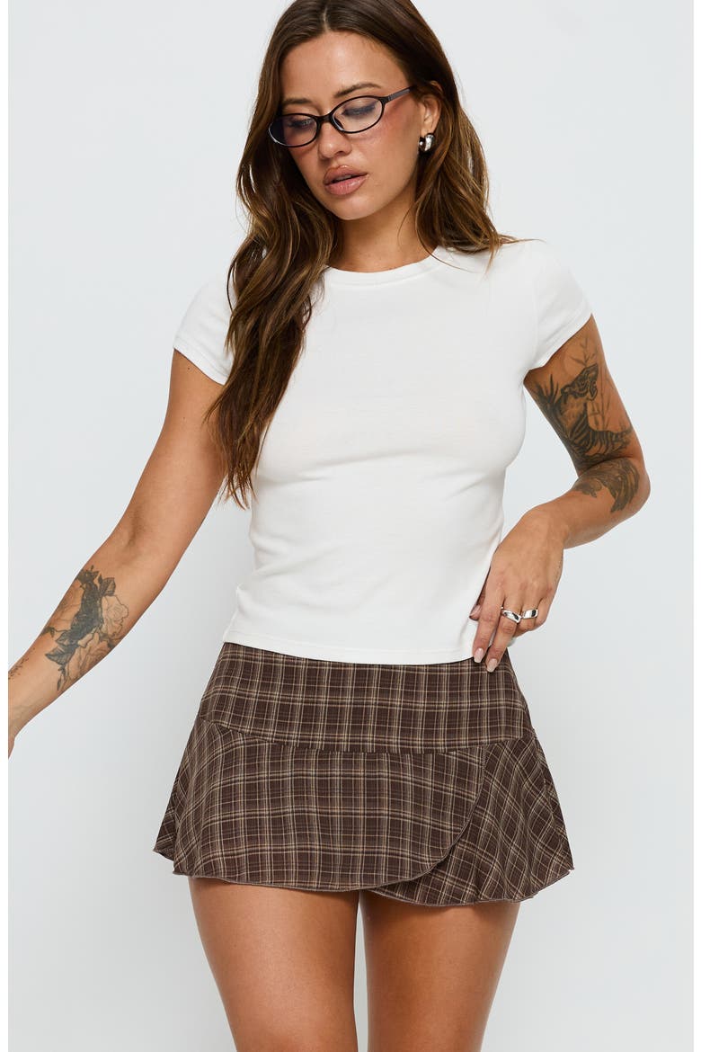 Sonsie Plaid Miniskirt, Alternate, color, BROWN