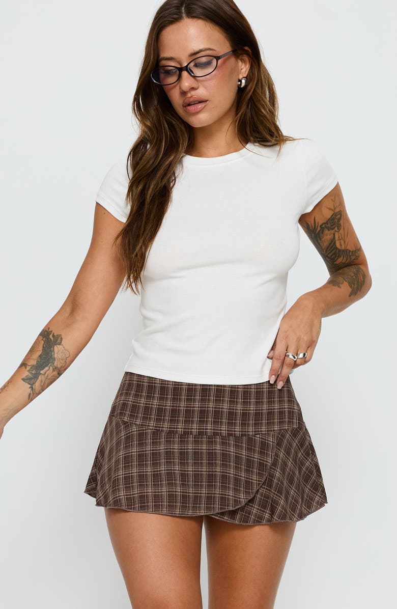 Princess Polly Sonsie Plaid Miniskirt, Alternate, color, Brown