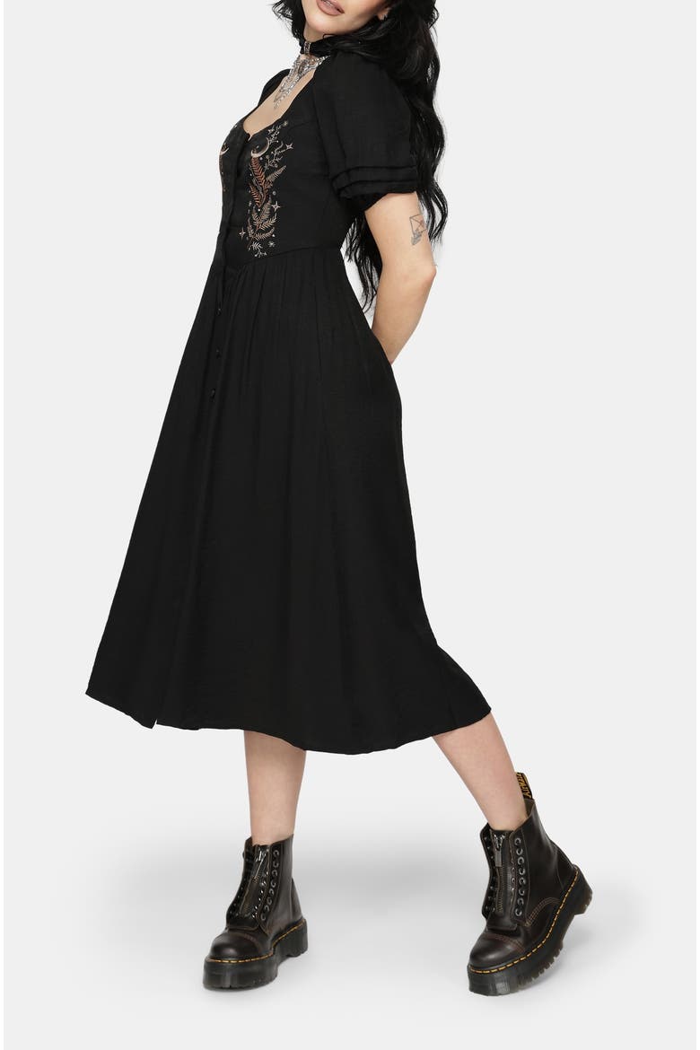 Abellona Embroidered Midi Dress, Alternate, color, Black