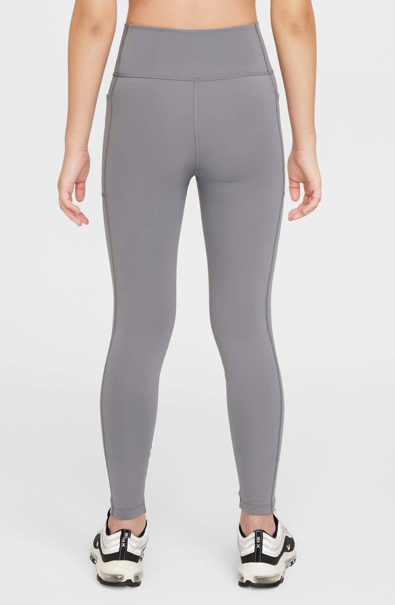 Nike Kids' Nike One Dri-FIT Pocket Leggings, Alternate, color, Smoke Grey/ White