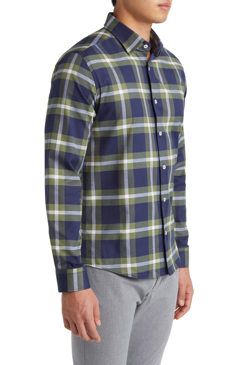 DRY TOUCH® Tartan Plaid Performance Button-Up Shirt, Alternate, color, OLIVE GREEN