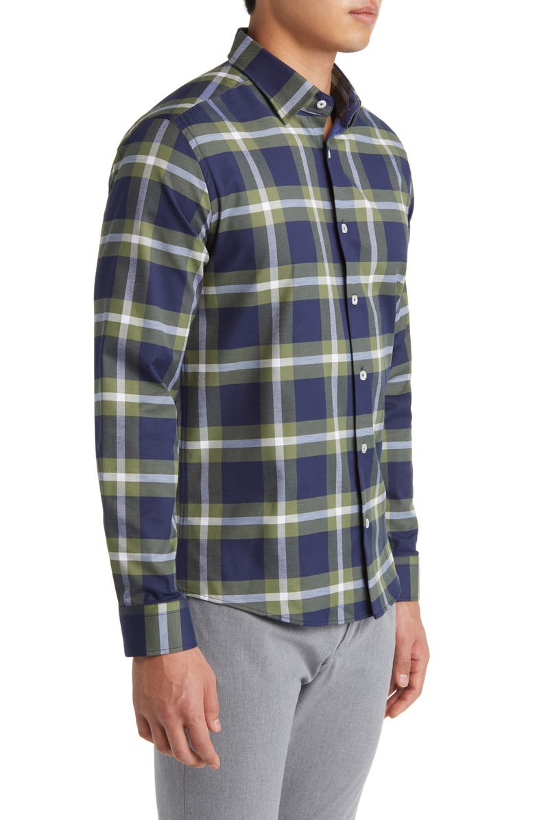 Stone Rose DRY TOUCH<sup>®</sup> Tartan Plaid Performance Button-Up Shirt, Alternate, color, Olive Green