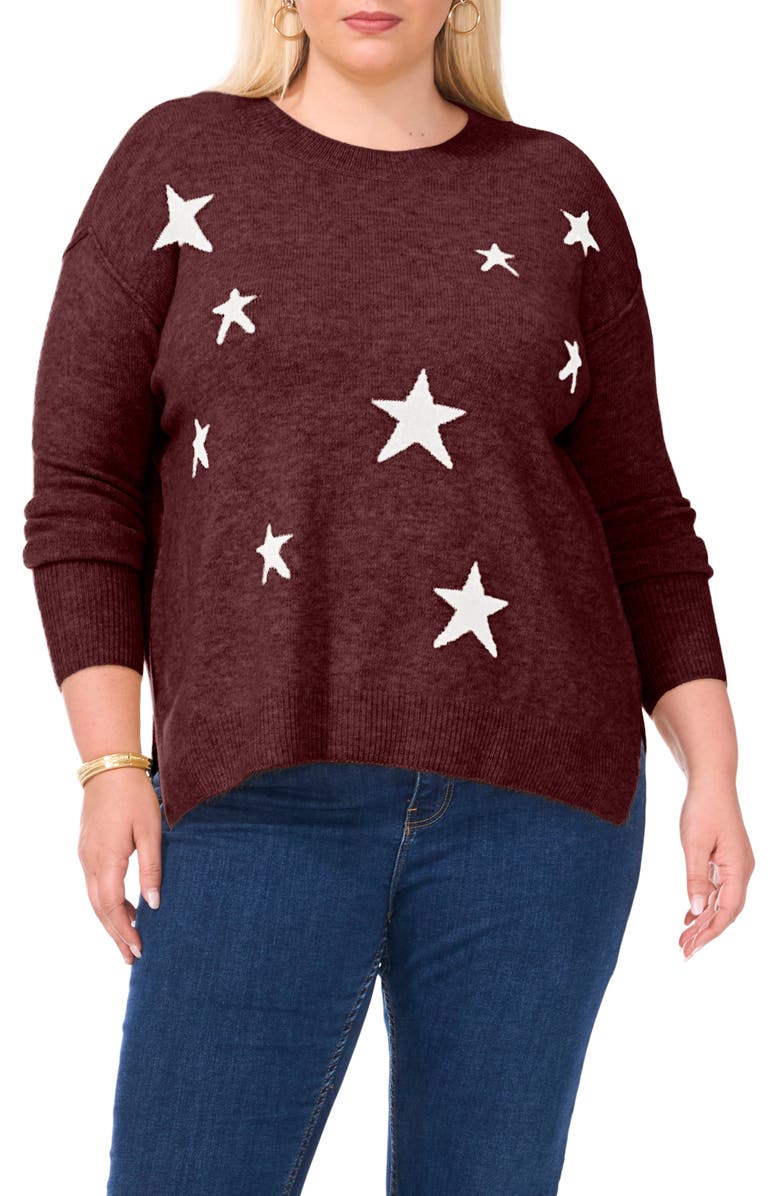 Vince Camuto Star Crewneck Sweater, Alternate, color, Port