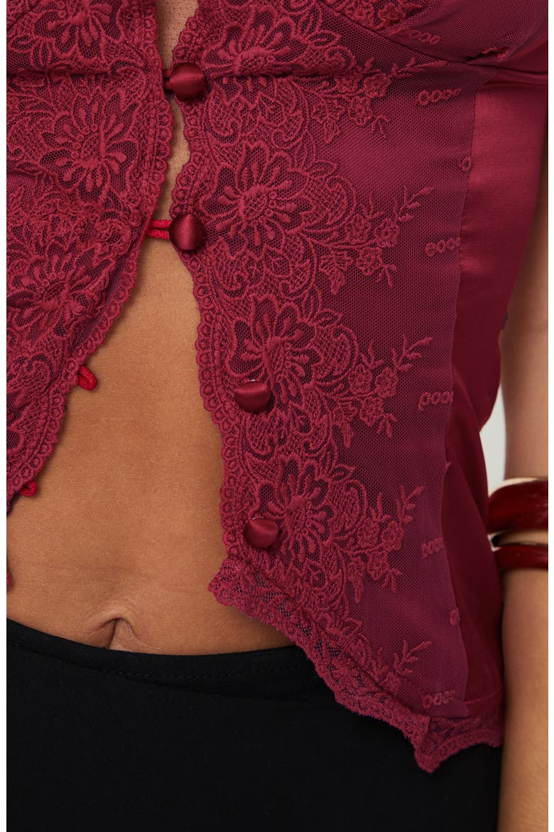 Juliana Lace & Satin Button-Up Camisole, Alternate, color, DARK RED