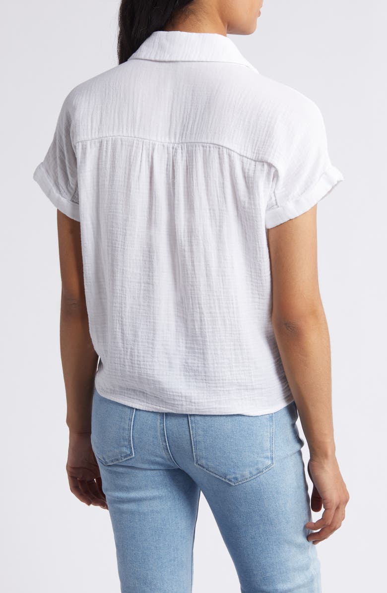 beachlunchlounge Rain Tie Front Short Sleeve Cotton Gauze Button-Up Shirt, Alternate, color,