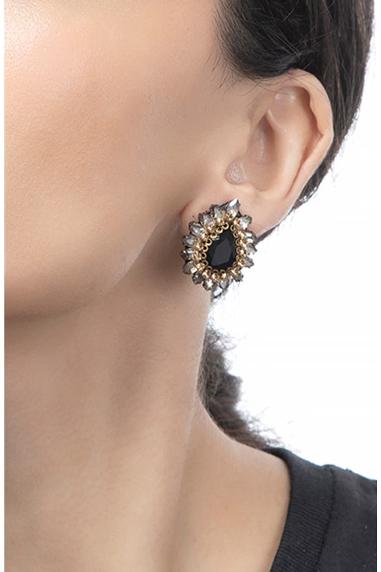 Leesha Crystal Stud Earrings, Alternate, color, BLACK