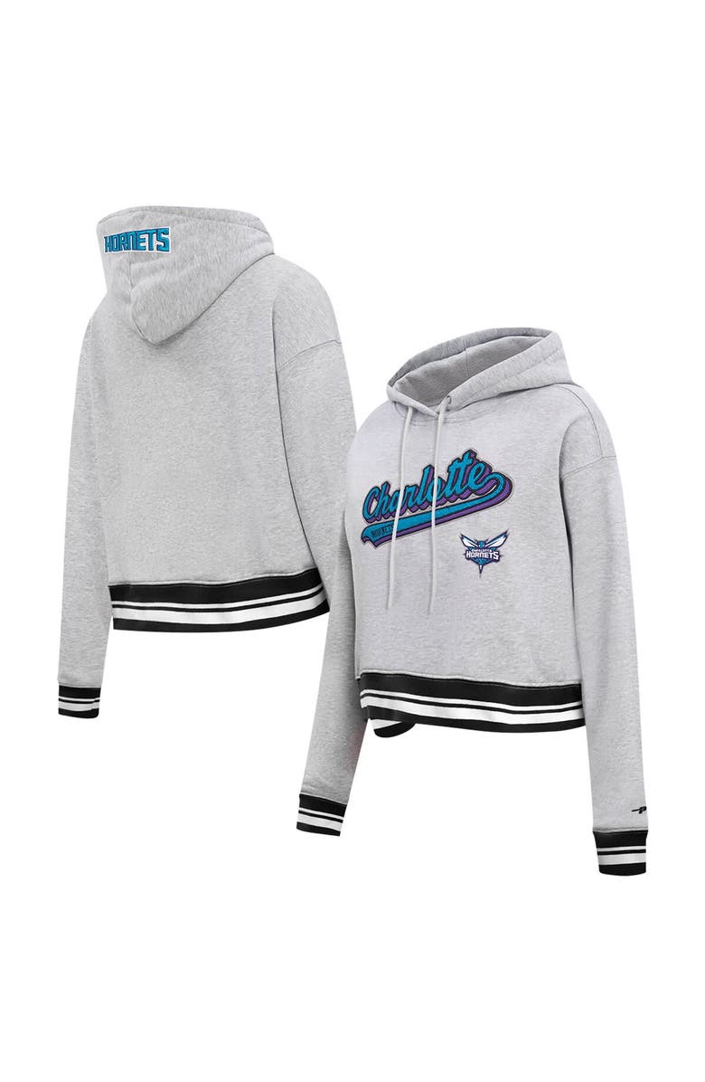 PRO STANDARD Women's Pro Standard Heather Gray Charlotte Hornets Script Tail Cropped Pullover Hoodie, Main, color, Heather Gray
