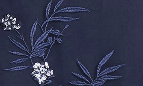 Maggy London Floral Appliqué Detail Mesh Gown In Navy