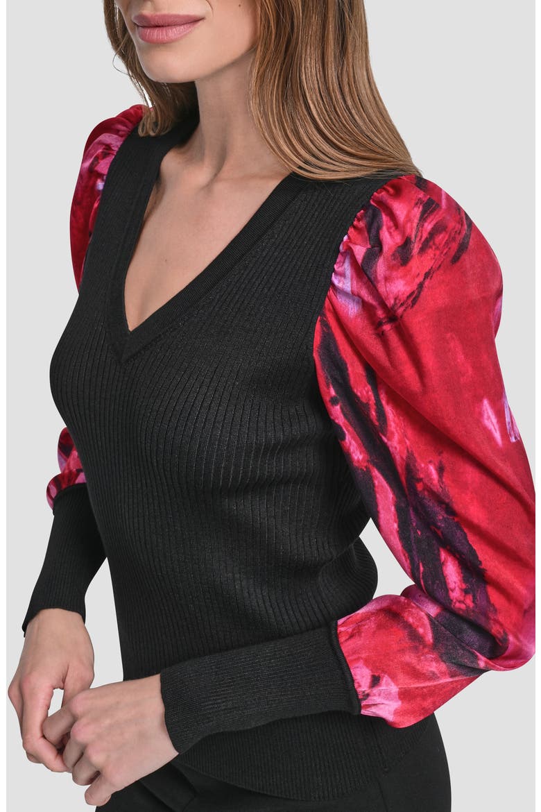 Mixed Media Long Sleeve Sweater, Alternate, color, BLACK/ NEON NIGHTS