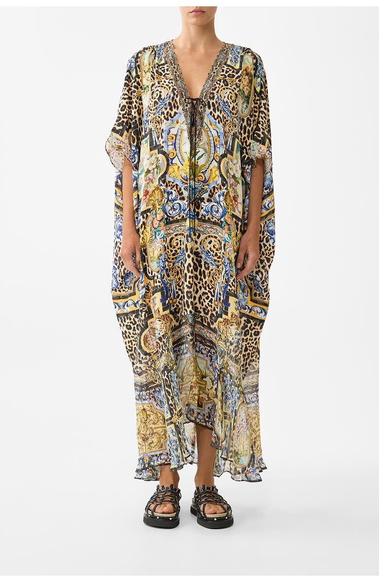 Camilla Lace Up Kaftan With Hem Ruffle, Main, color, Sevillian Style