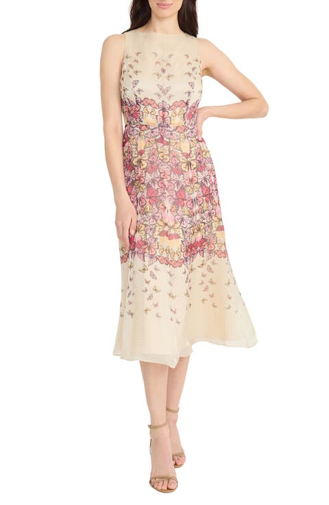 Butterfly Print Sleeveless Midi Dress