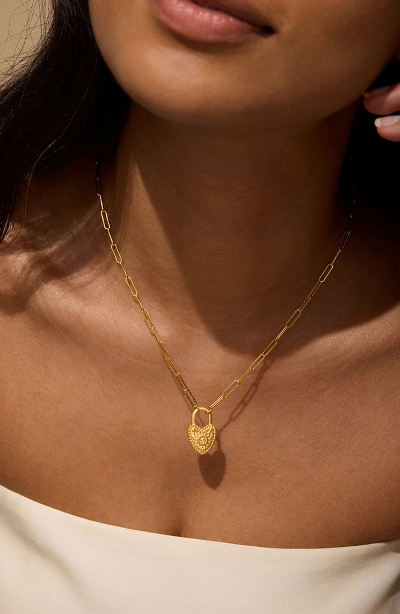 Satya Jewelry Love Everlasting Padlock Heart Necklace, Alternate, color, Gold
