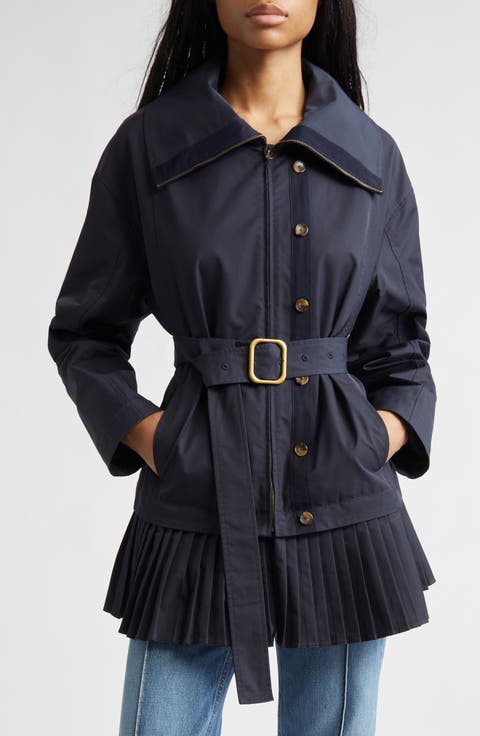 Lison Belted Jacket with Pleated Hem