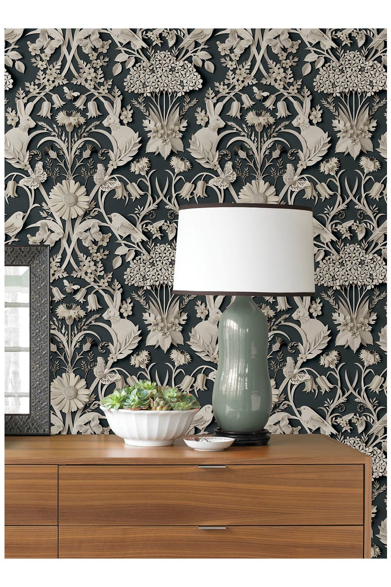 Eloise Floral Wallpaper, Alternate, color, BLACK