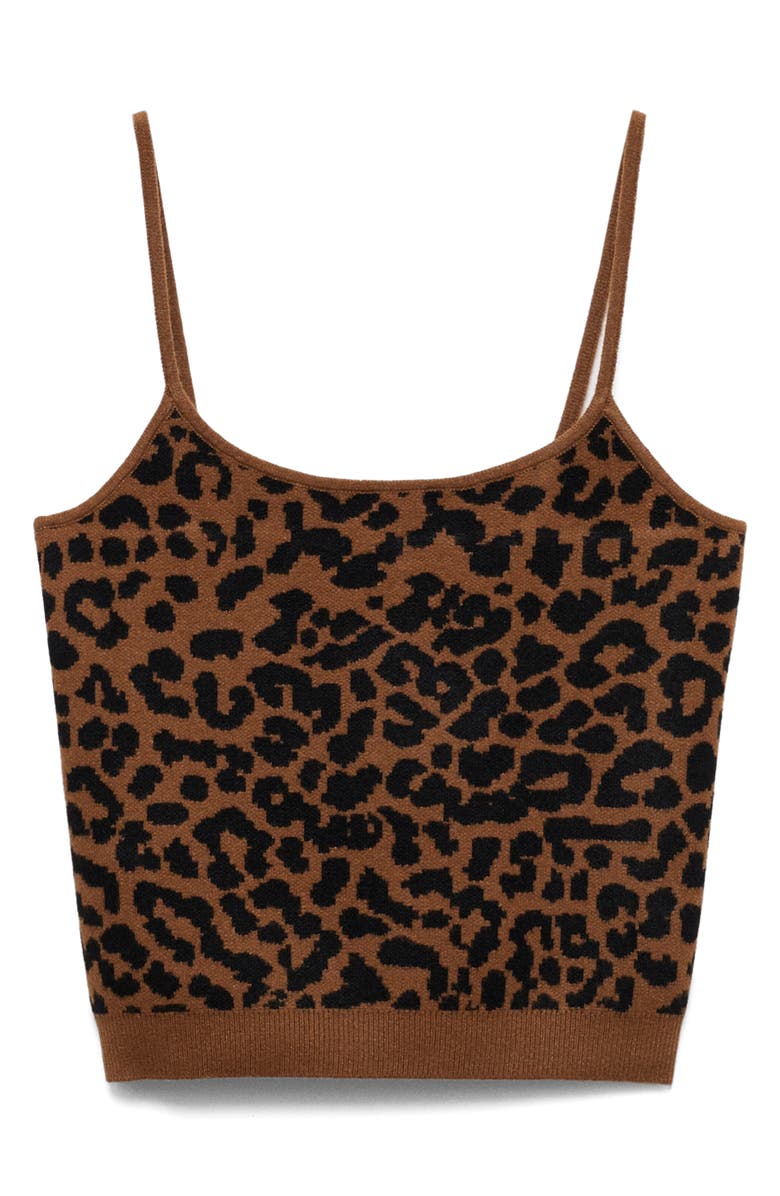MANGO Leopard Knit Crop Camisole, Alternate, color, Medium Brown