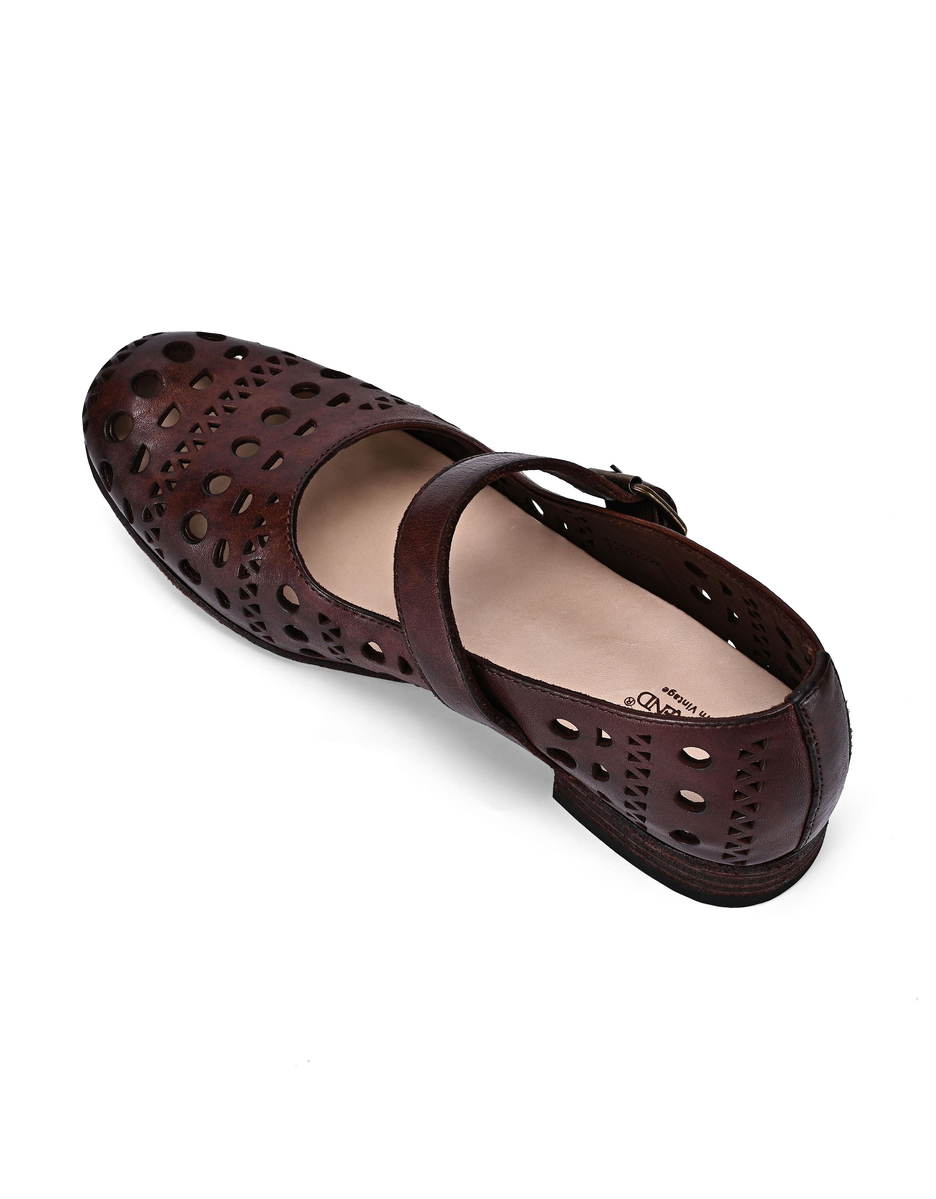 Retro Genuine Leather Breathable Cutout Mary Jane Flat, Alternate, color, Coffee
