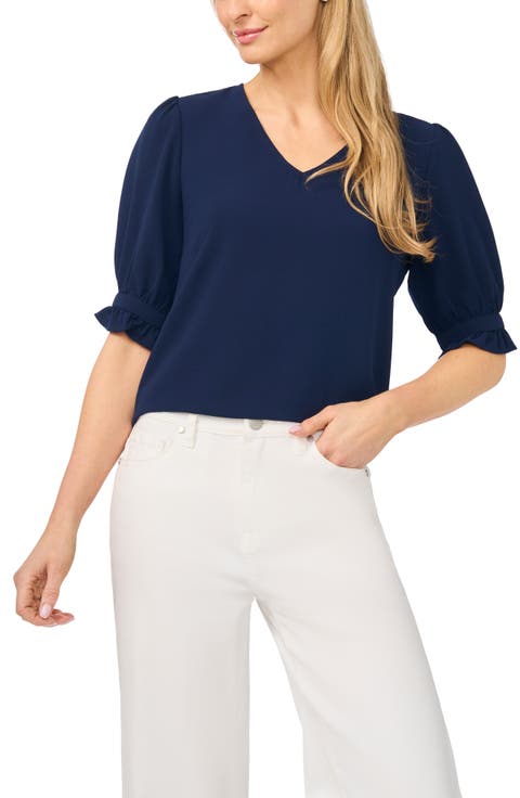 Ruffle Cuff Crepe Blouse