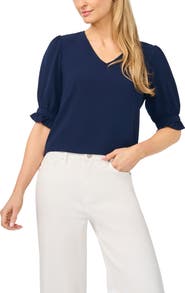 CeCe Ruffle Cuff Crepe Blouse