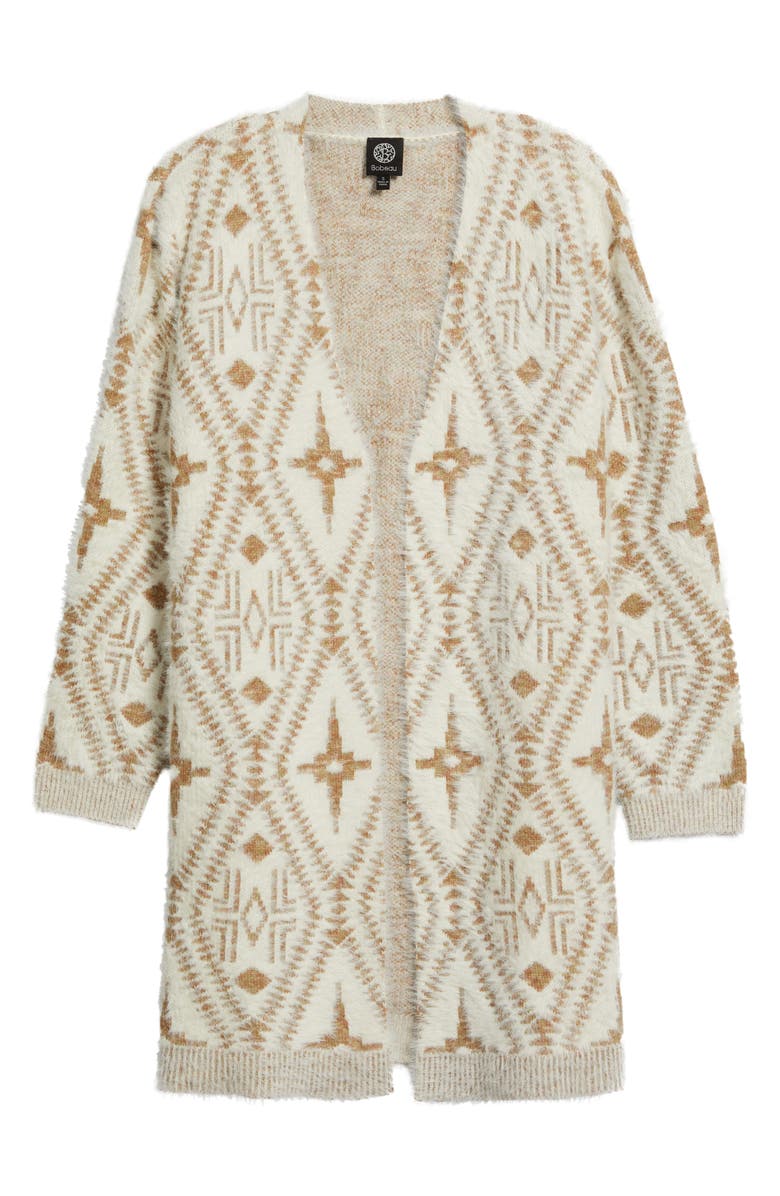 Bobeau Pattern Eyelash Cardigan, Alternate, color, Ivory/ Brown Mix