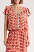 MAX STUDIO Floral Flutter Sleeve Bubble Hem Top