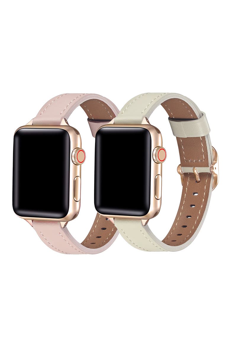 Set of 2 Faux Leather Watchbands, Main, color, BROWN
