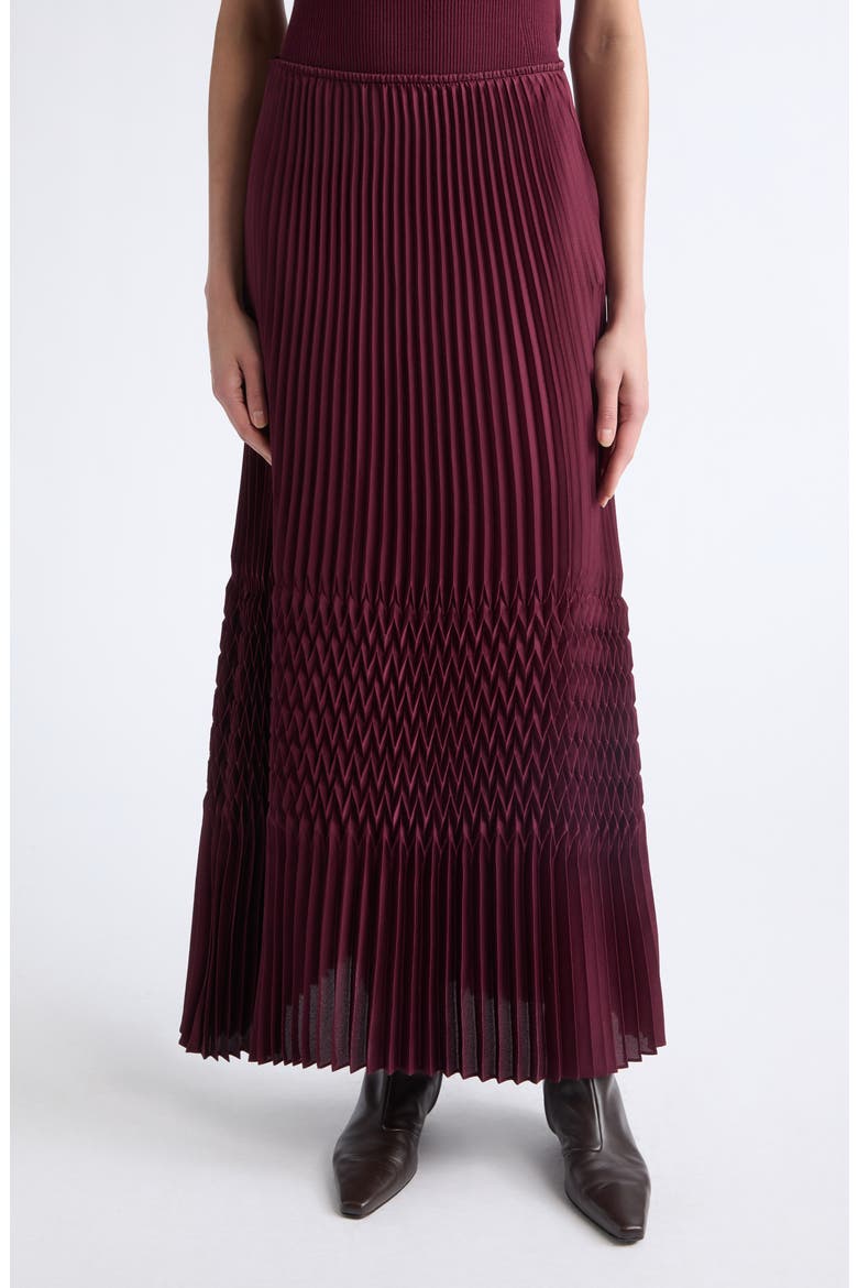 Plissé Straight Midi Skirt, Main, color, AUBERGINE