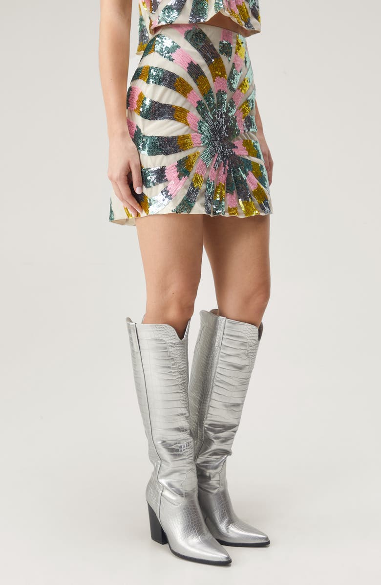 NASTY GAL Tie Dye Sequin Palm Miniskirt, Alternate, color,