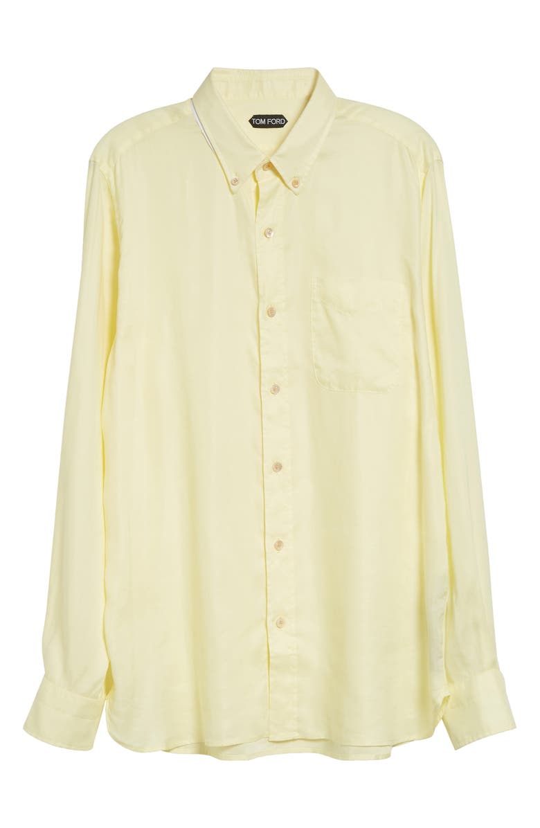TOM FORD Light Fluid Gabardine Button-Down Shirt, Alternate, color, Vanilla