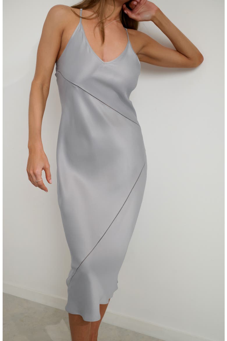 Ladder Stitch Washable Silk Slipdress Nightgown, Alternate, color, DOVE GREY