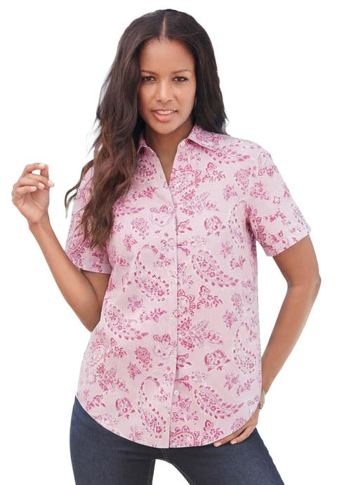 Plus Size Kate Short Sleeve Easy Cotton-Blend Button-Front Shirt