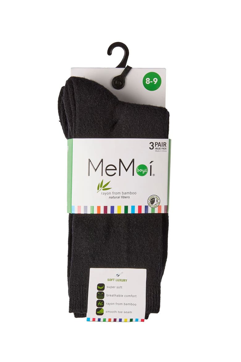 Boys' 3 Pair Pack Flat Cellulose Blend Crew Socks, Alternate, color, Black