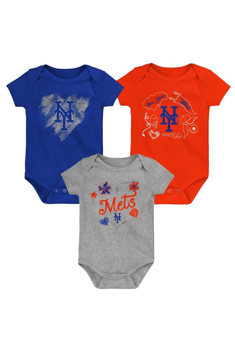 Infant Royal/Orange/Gray New York Mets Batter Up 3-Pack Bodysuit Set, Main, color, Royal