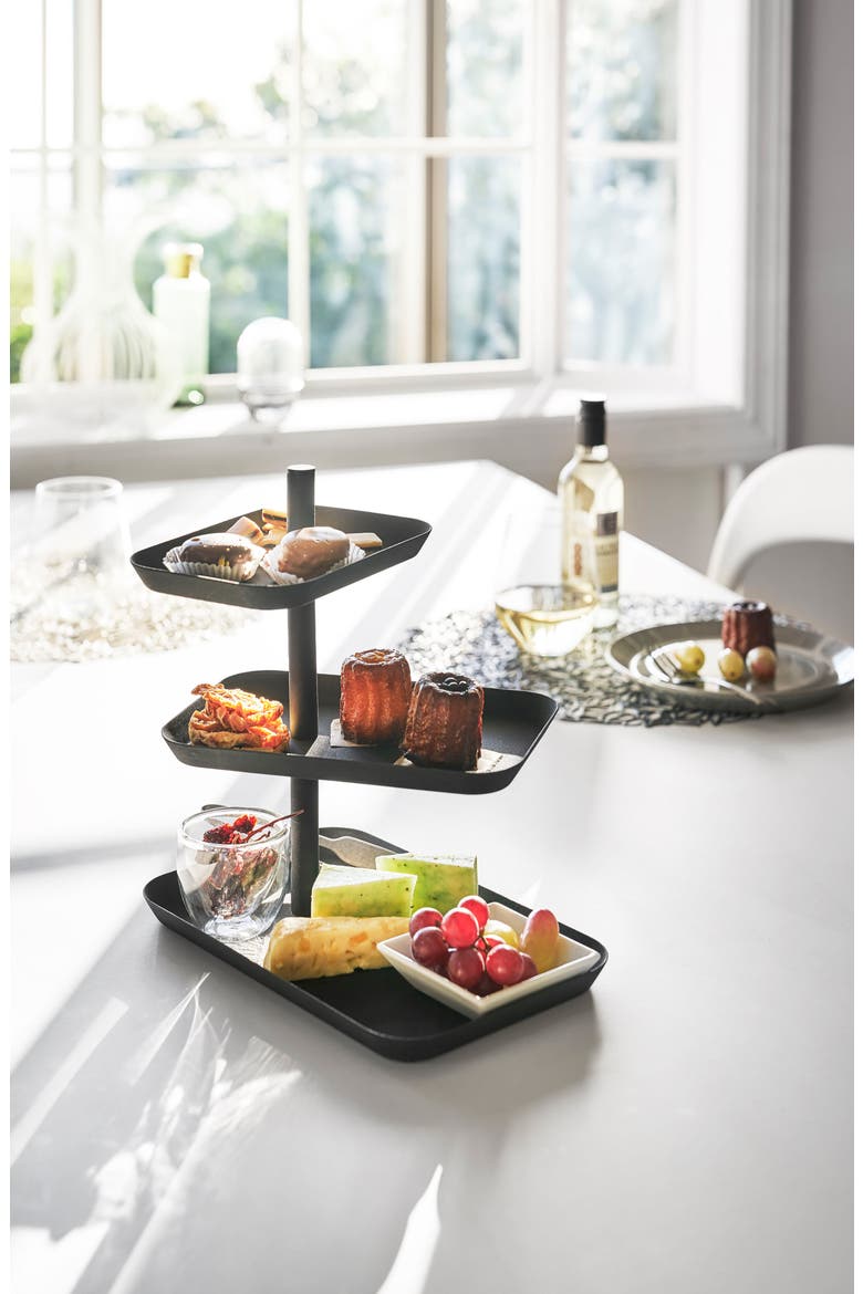 Tower Three-Tier Steel Serving Stand, Alternate, color, BLACK